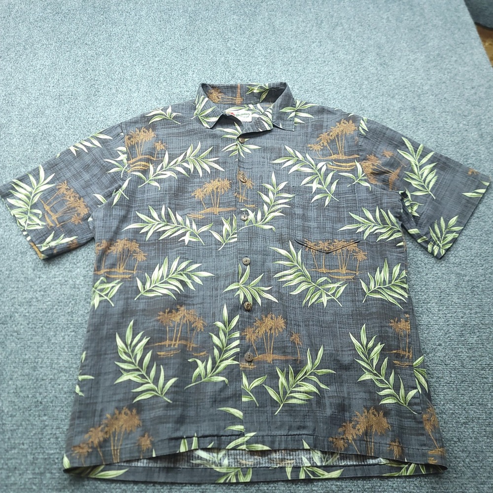 Vintage Hilo Hattie Hawaiian Original Shirt Mens Large Tropical Palm Tree Print